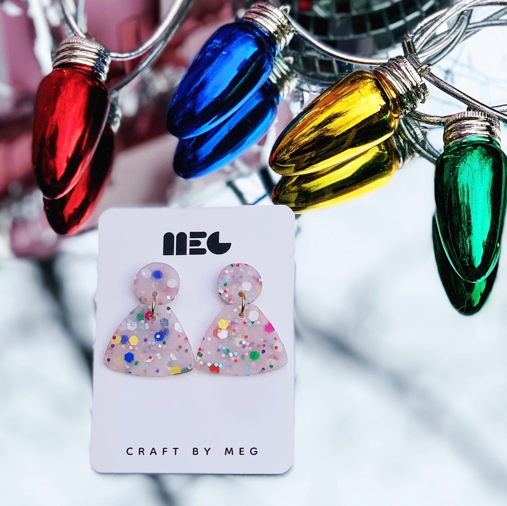 Craft by Meg Clear Rainbow Glitter Clay Sophia Earrings