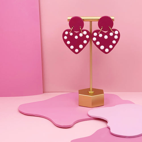 DOTTED HEARTS CLAY EARRINGS - MAROON