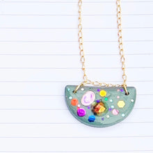 Load image into Gallery viewer, MOSS GREEN JEWELED WHIMSICLE CLAY NECKLACE