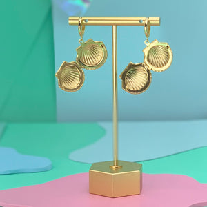 90's shell locket huggie gold earrings
