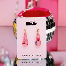 Load image into Gallery viewer, ACRYLIC PINK CONFETTI GLITTER DROP EARRINGS