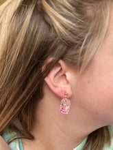Load image into Gallery viewer, ACRYLIC PINK CONFETTI GLITTER MINI RECTANGLE EARRINGS